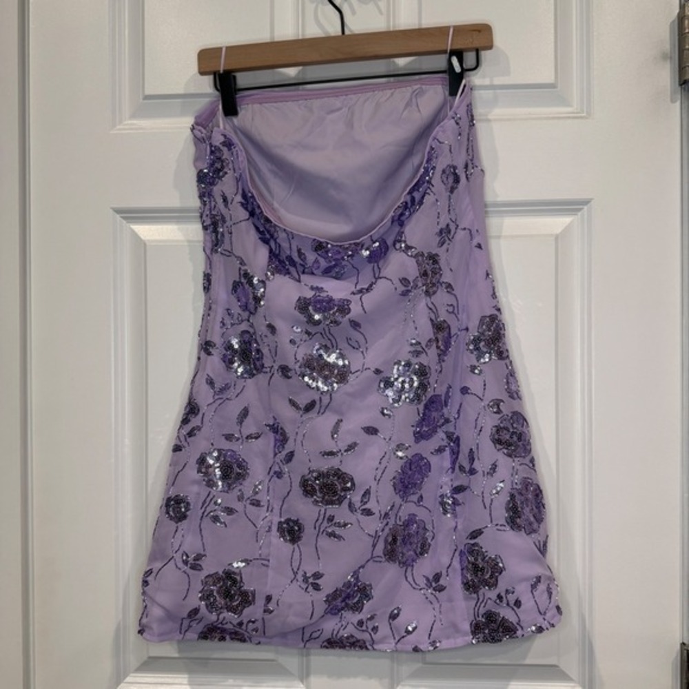 Altar'd State Lilac Floral Sequin Strapless Mini Dress Size‎ L - Picture 5 of 7